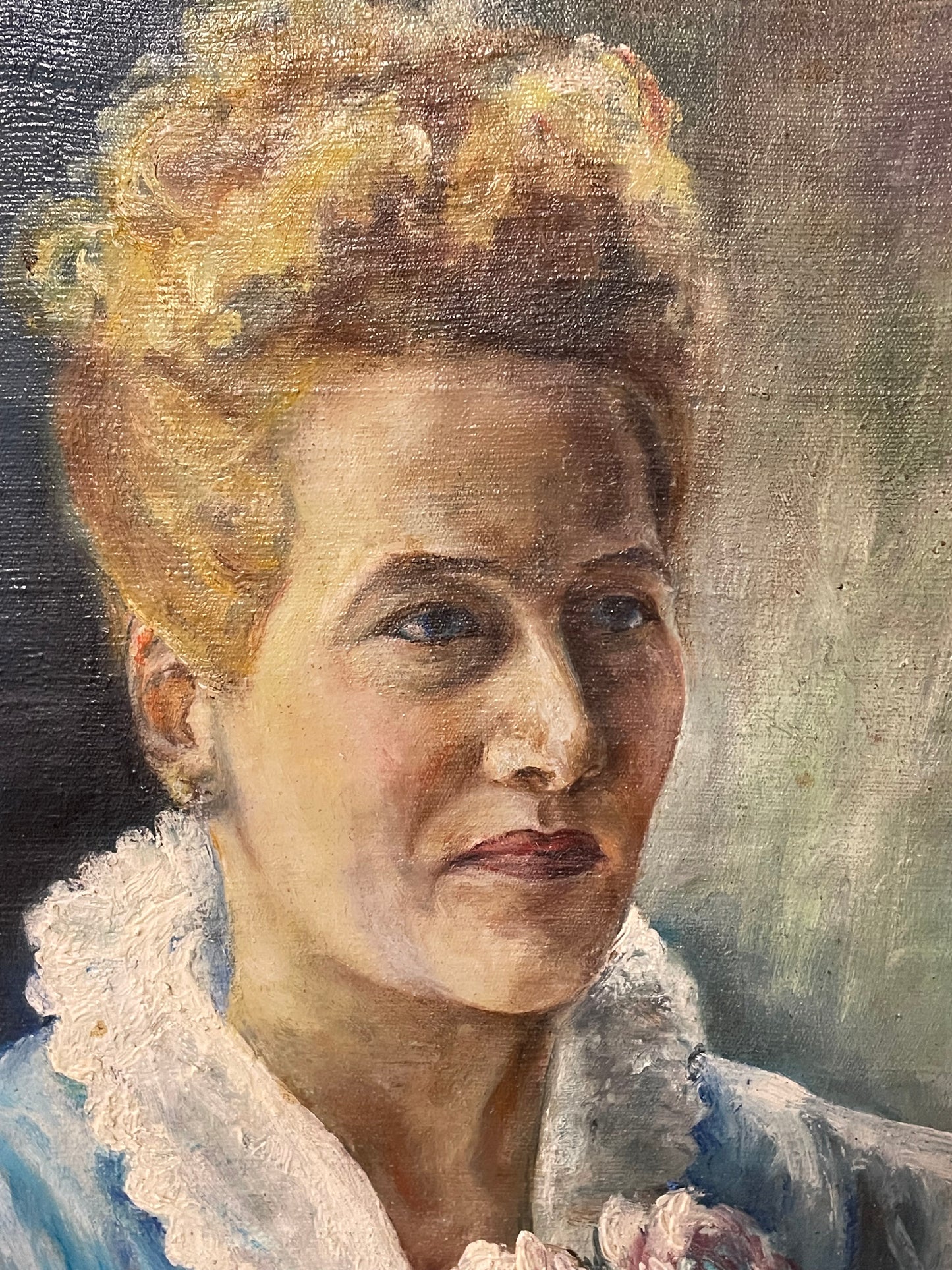 Dipinto ritratto donna olio su tela, 1948, firmato.