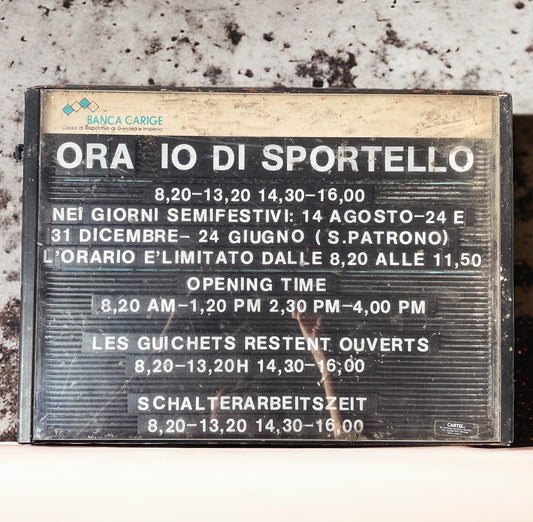 Cartello anni 80 orario sportello