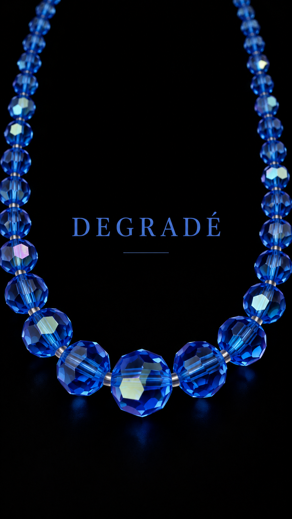 Collana degradé perle vetro sfaccettato finitura Aurora Borealis Blu con chiusura argento