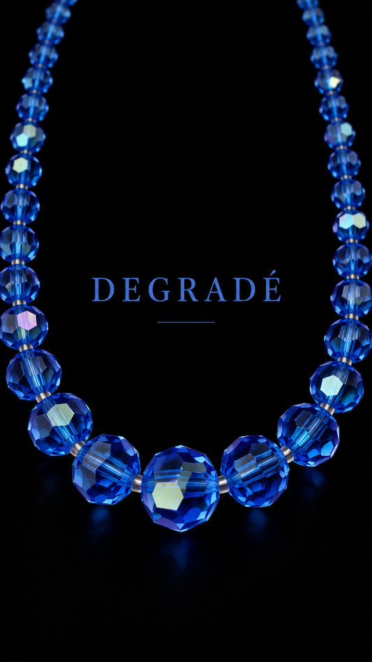 Collana degradé perle vetro sfaccettato finitura Aurora Borealis Blu con chiusura argento