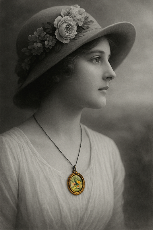 Medaglione con miniatura floreale art Nouveau primo ‘900