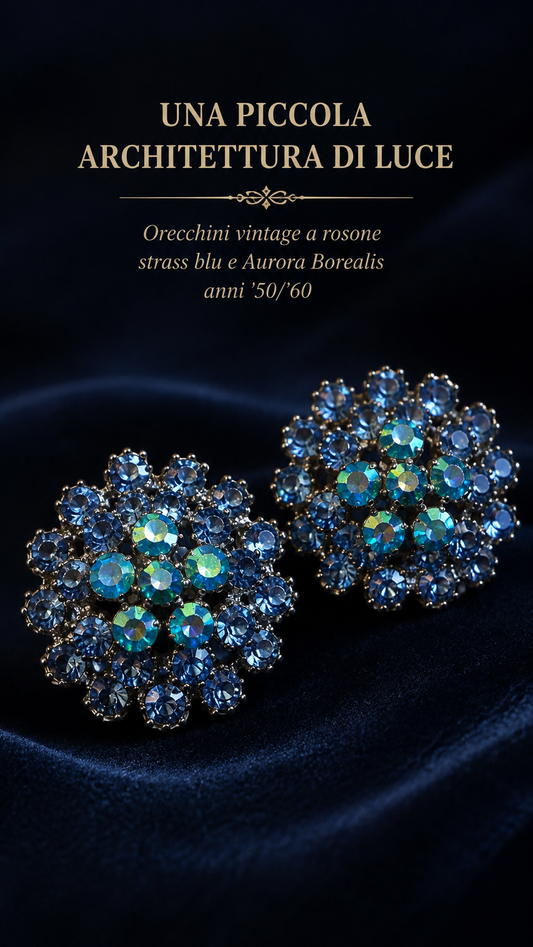 Orecchini vintage a rosone con clip con centrali Aurora Borealis