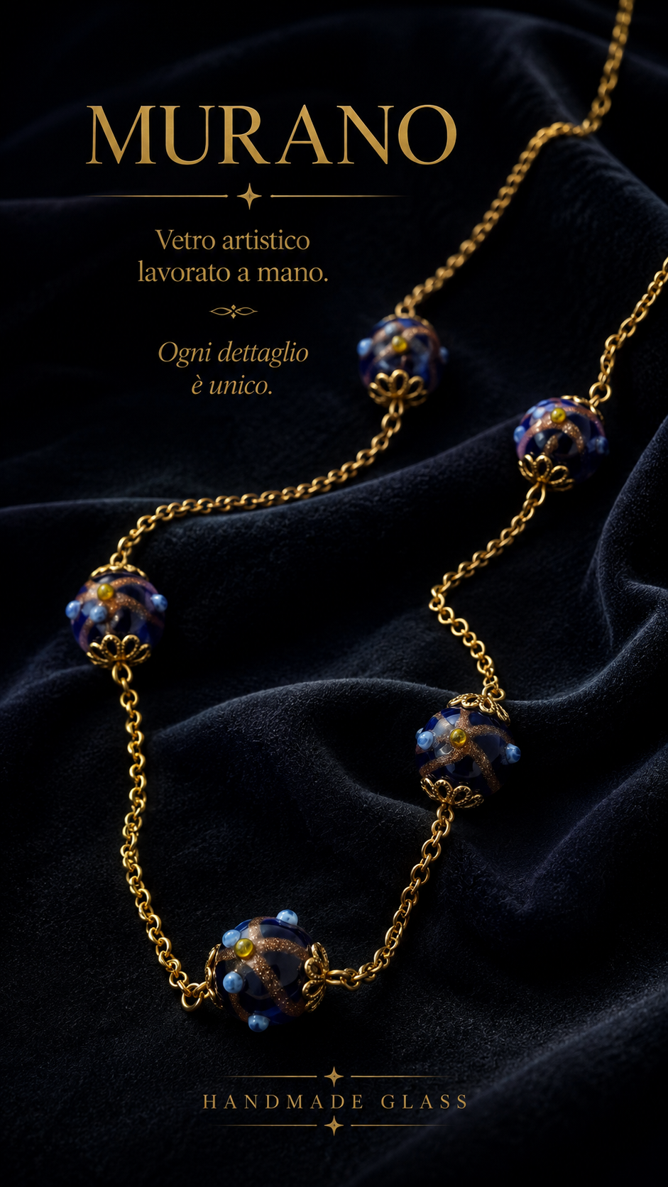 Collana con perle artistiche in vetro di Murano, 70s
