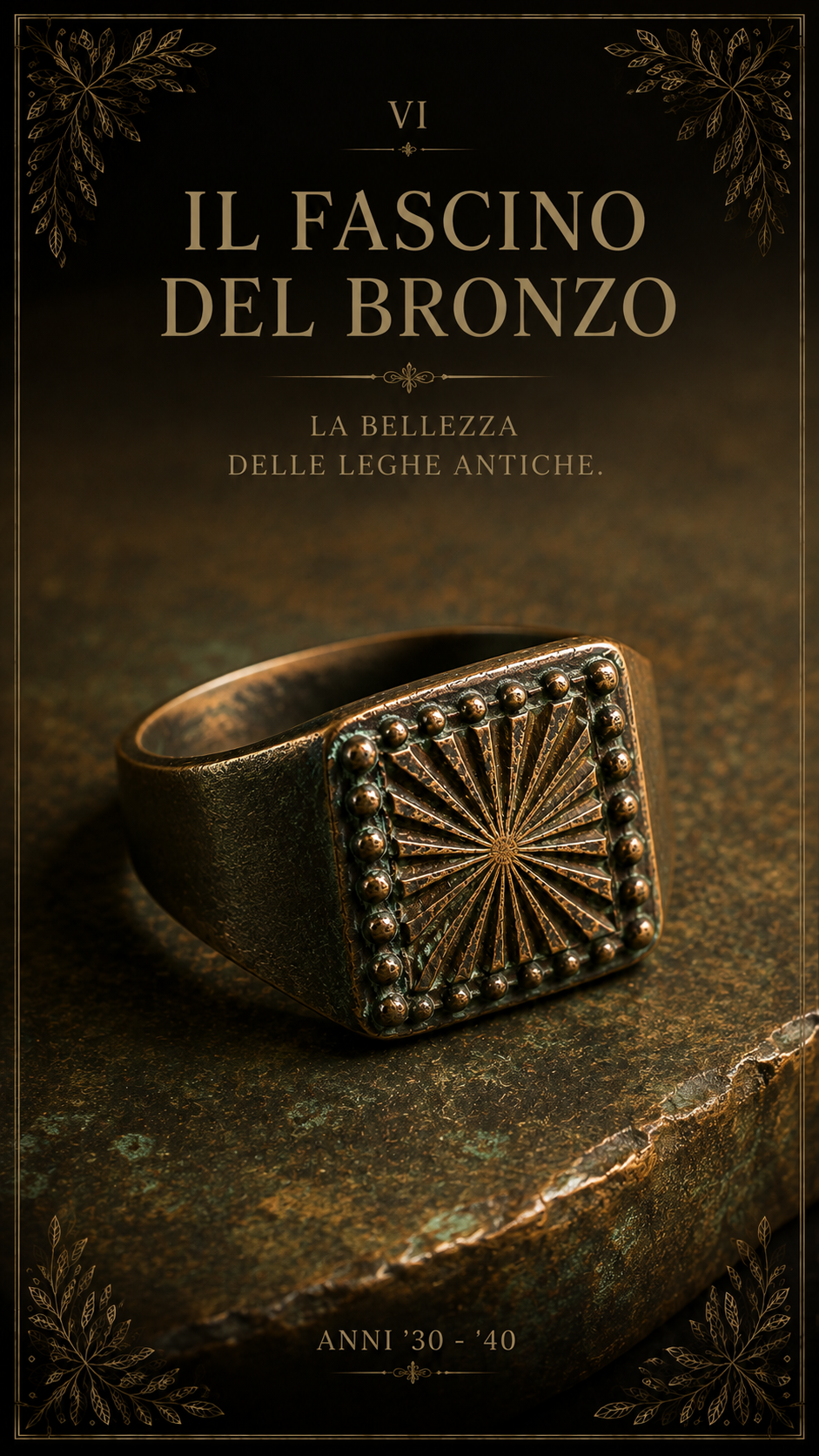 Antico anello da uomo Chevalier con sigillo, lega di bronzo e rame, anni ‘30-‘40 prob.