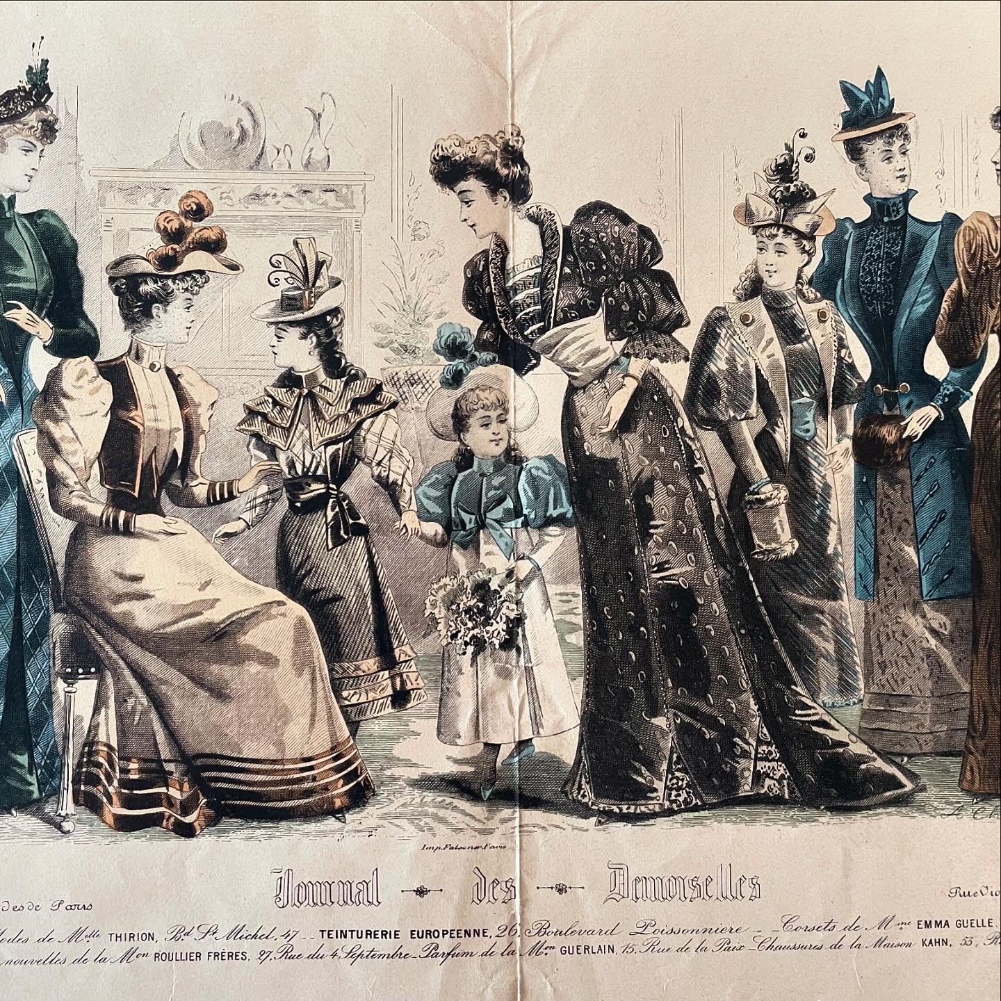 Large antique millinery print 1800