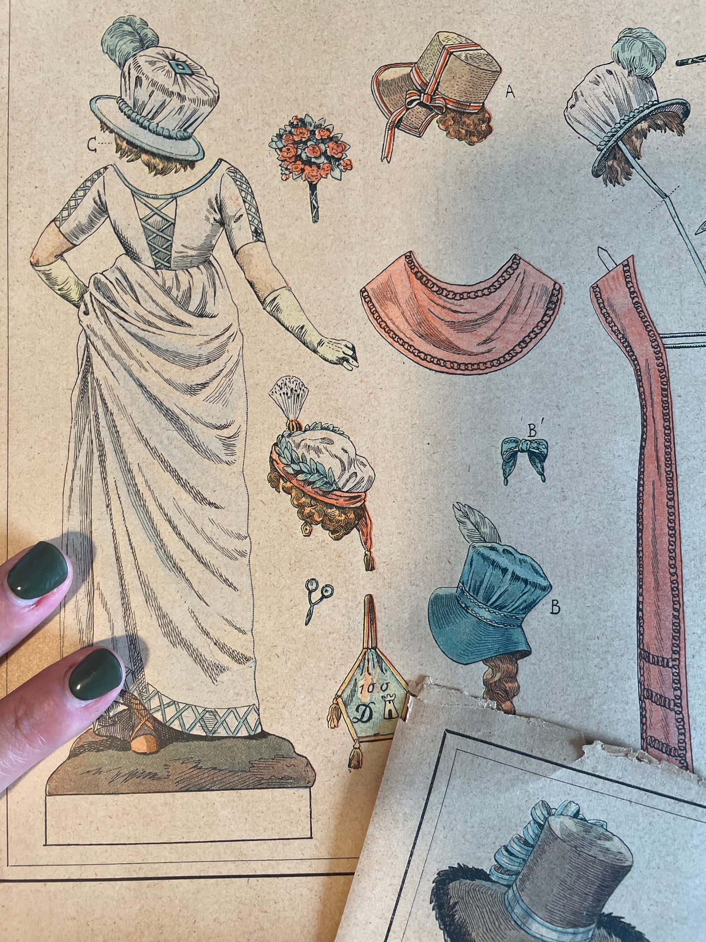 Lotto di tavole con poupées de papier, bambole di carta giochi fine ‘800
