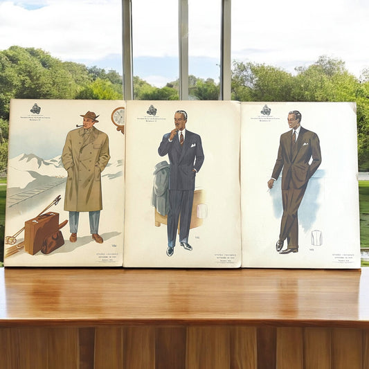 Set n. 3 tavole di moda da catalogo atelier 1949 su cartoncino leggero