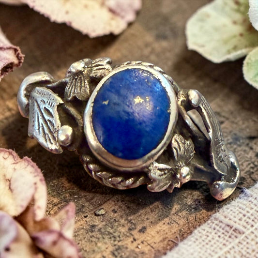 Anello in argento 925 con lapis naturale, anni ‘70