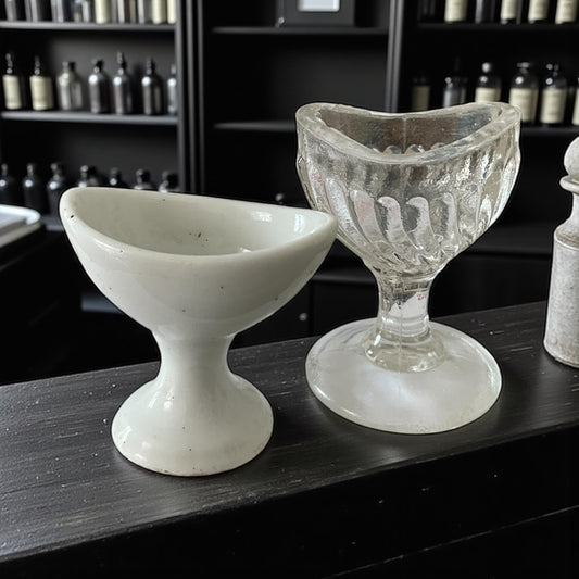 Coppia di antichi lavaocchi per bagni oculari, primissimo ‘900