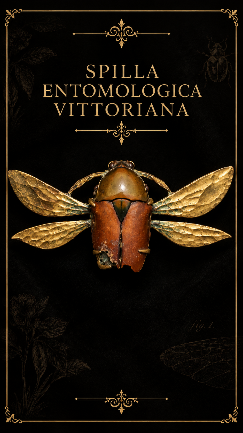 Spilla entomologica vittoriana con vero coleottero, 1890 circa