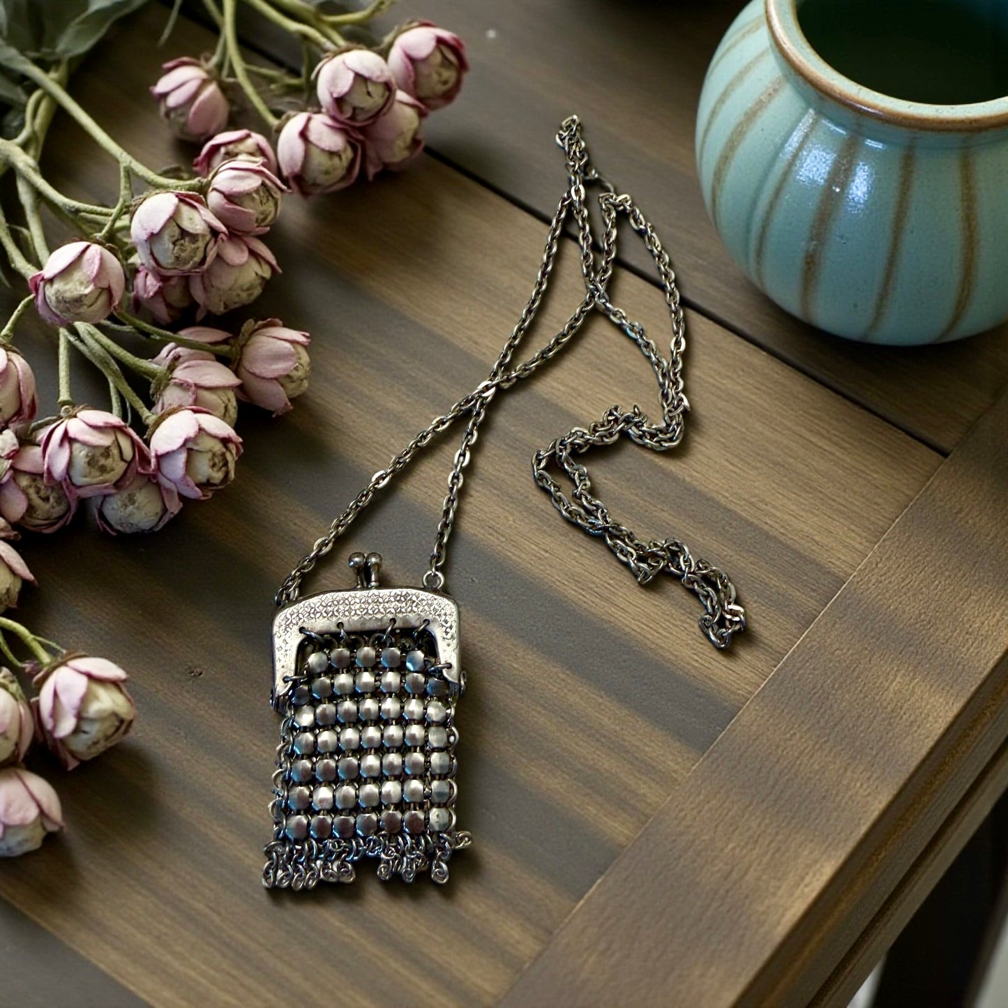 Antica Collana con porta monete argentato, anni ‘20