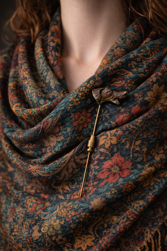 Hatpin antica spilla capolavoro con testa di cane, fine ‘800 primo ‘900