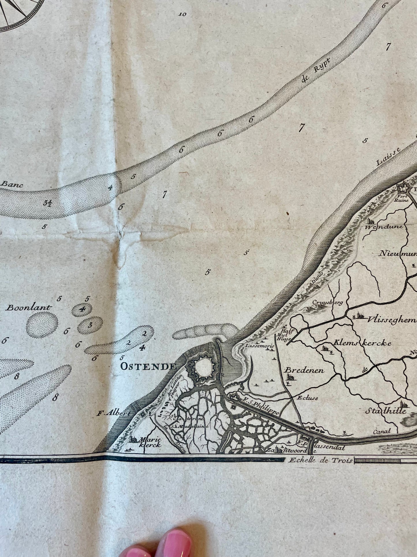 Mappa antica Fiandre (Ostenda, Bruges e polder) par Nicolas De Fer 1709