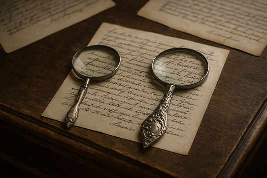 Coppia di lenti da scrittoio, rame argentato e vetro, ca anni ‘50