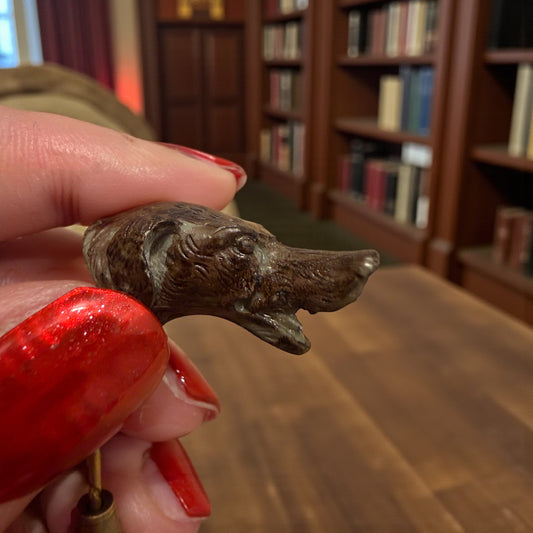 Hatpin antica spilla capolavoro con testa di cane, fine ‘800 primo ‘900