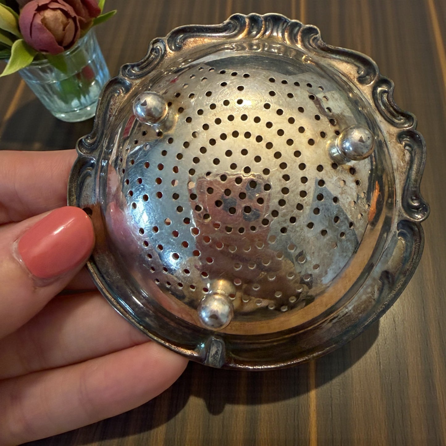 Antico pezzo d’argenteria passe-thé colino primo ‘900