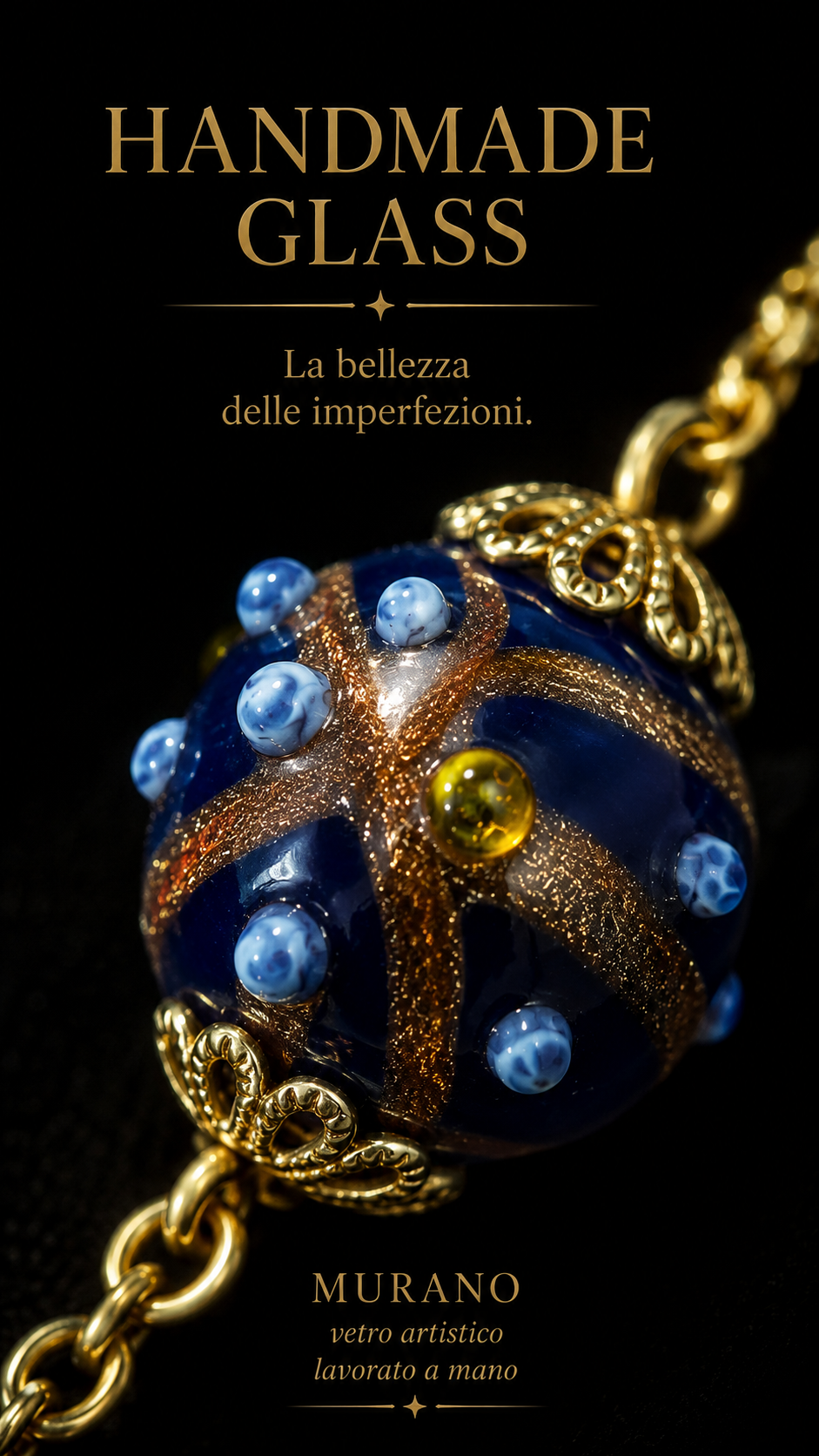 Collana con perle artistiche in vetro di Murano, 70s