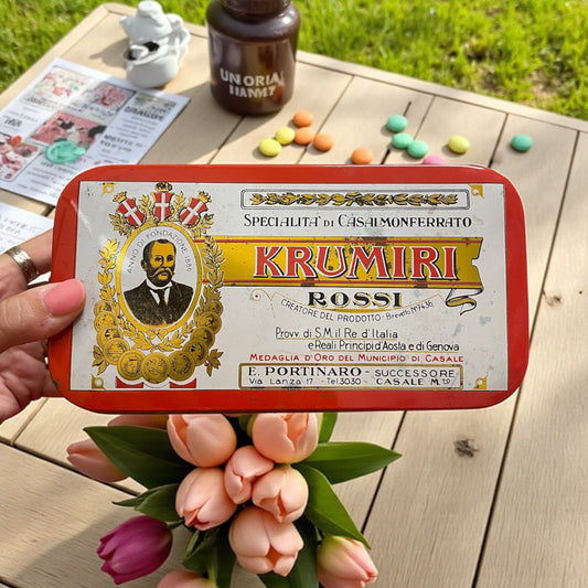 Scatola latta originale vintage Krumiri Rossi, primi anni ‘60