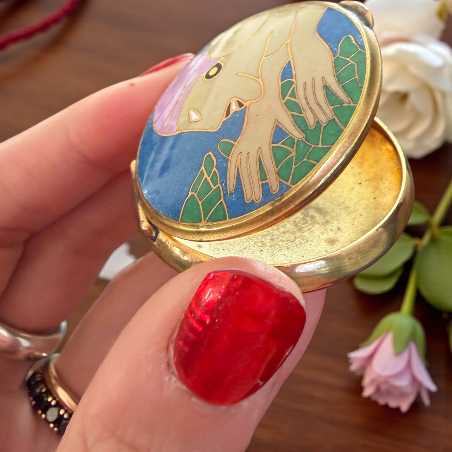 Porta cipria con specchio da borsetta tardo Déco - modernista, anni 30-40