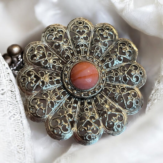 Spilla in filigrana argentata con Agata Rosa centrale