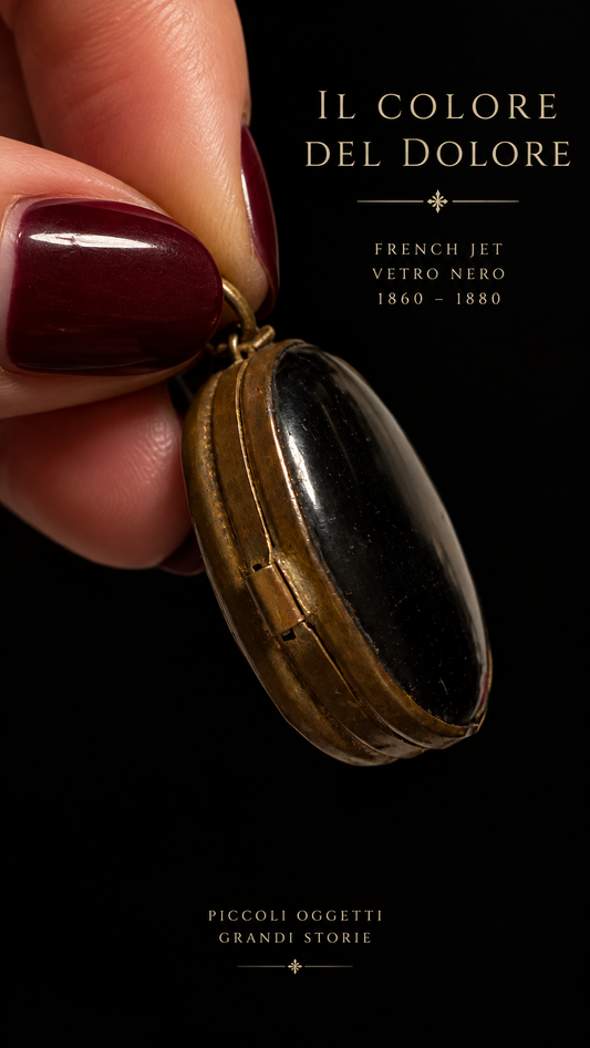 Stupendo pendente locket apribile mourning jewel in French Jet vittoriano