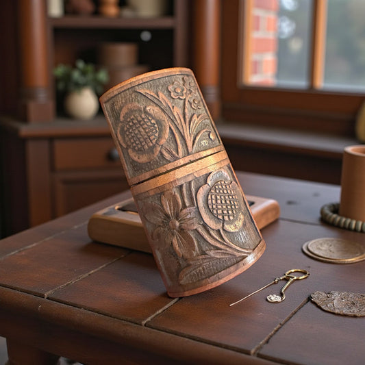 Needle case Alpino in legno intagliato, custodia per aghi fine ‘800