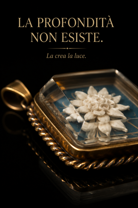 Pendente antico in lucite Reverse Carved con stella alpina anni ‘40