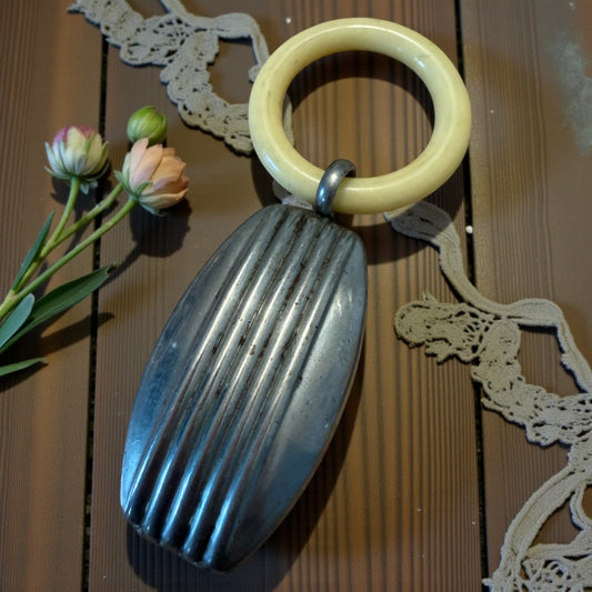 Antico sonaglio da bimbo art Déco con anello dentizione