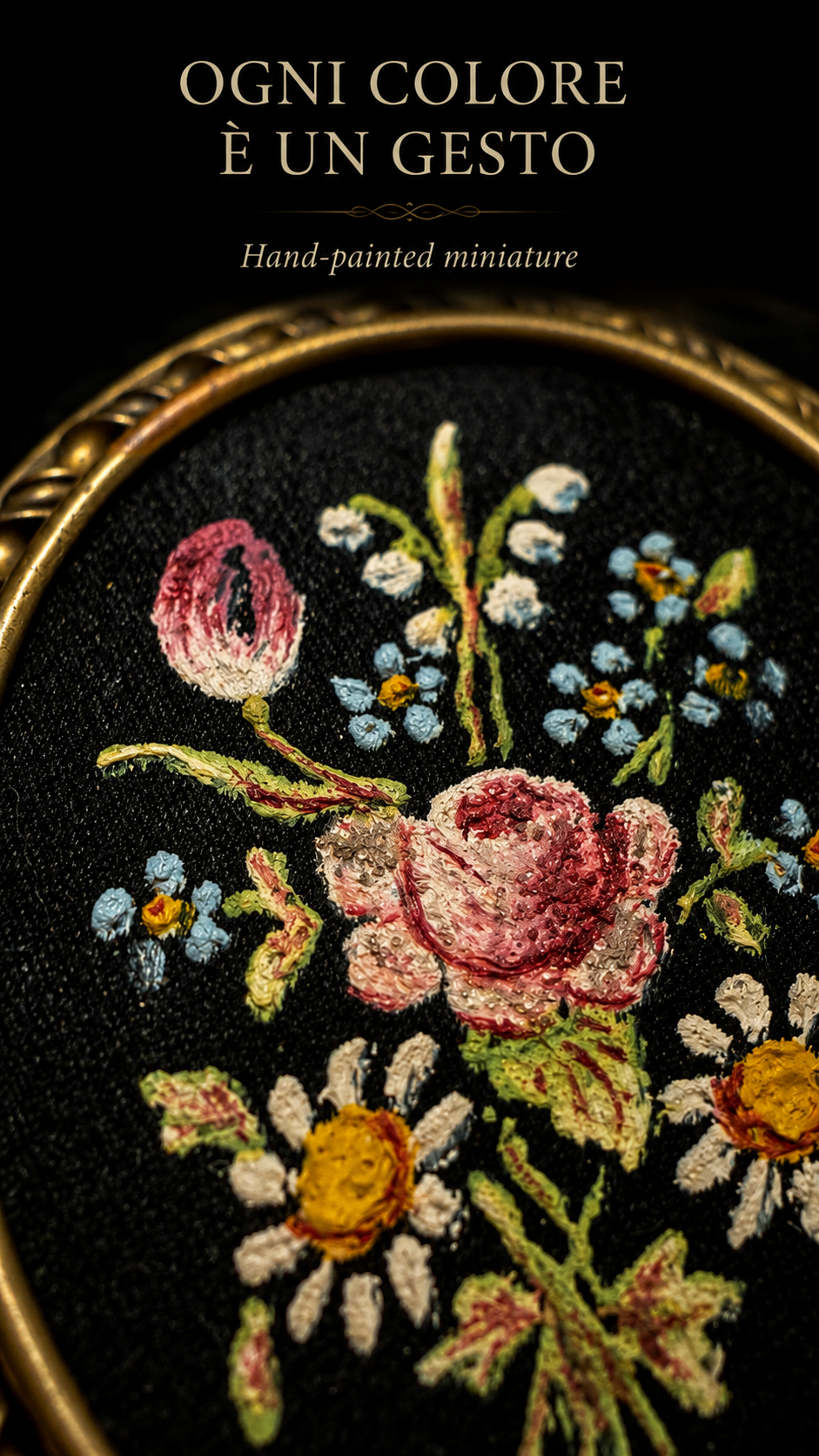 Antica spilla con bouquet dipinto a mano floriografia, fine ‘800 - primo ‘900