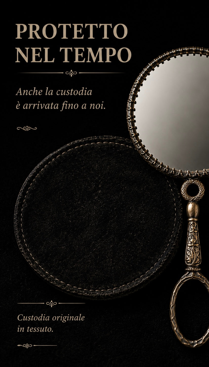 Specchio gioiello da borsetta anni ‘60 bifacciale con lato ingrandente