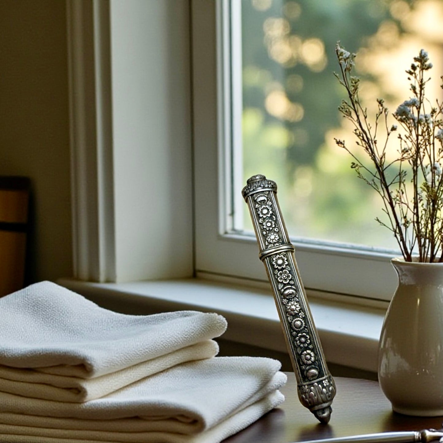 Antico porta aghi in argento 800 massiccio francese ottocentesco con minute decorazioni floreali