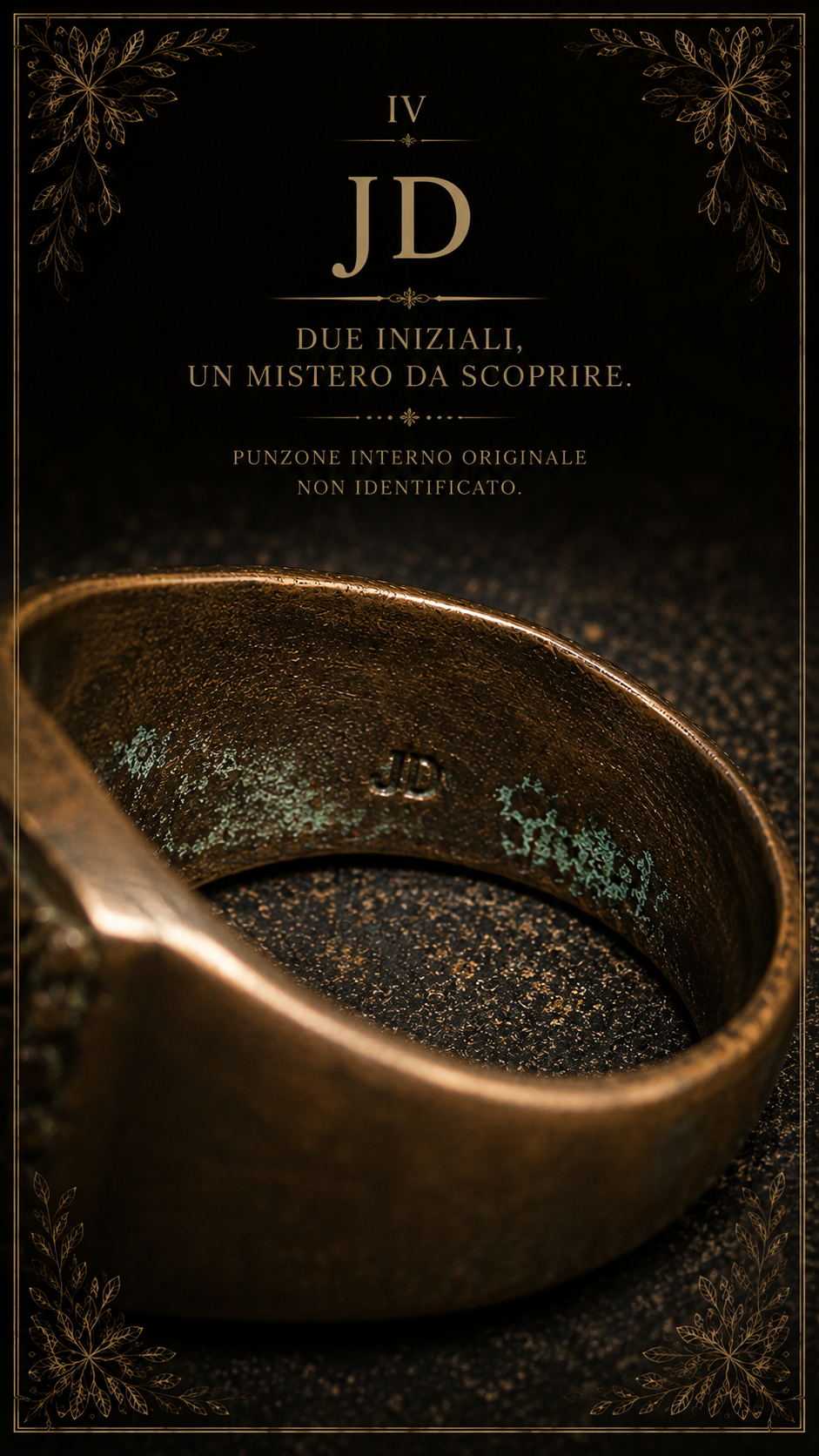 Antico anello da uomo Chevalier con sigillo, lega di bronzo e rame, anni ‘30-‘40 prob.
