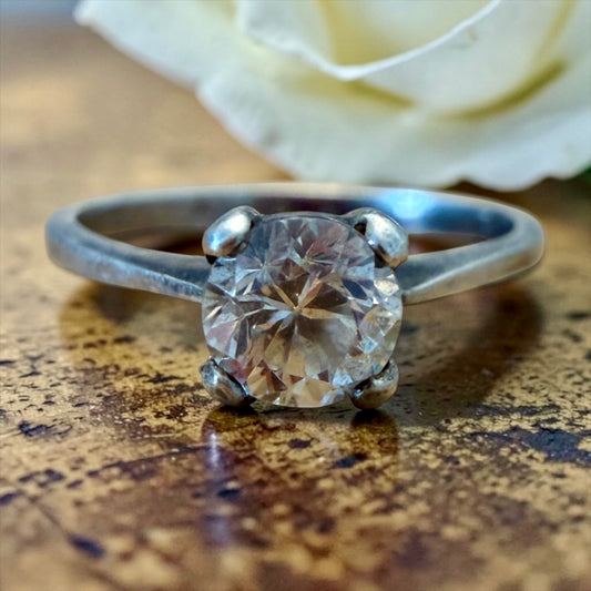 Anello argento 835 con solitario zirconia, anni ‘50 ca