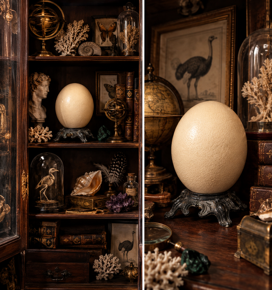 Antico uovo di struzzo svuotato su basamento d’epoca di gusto rococò