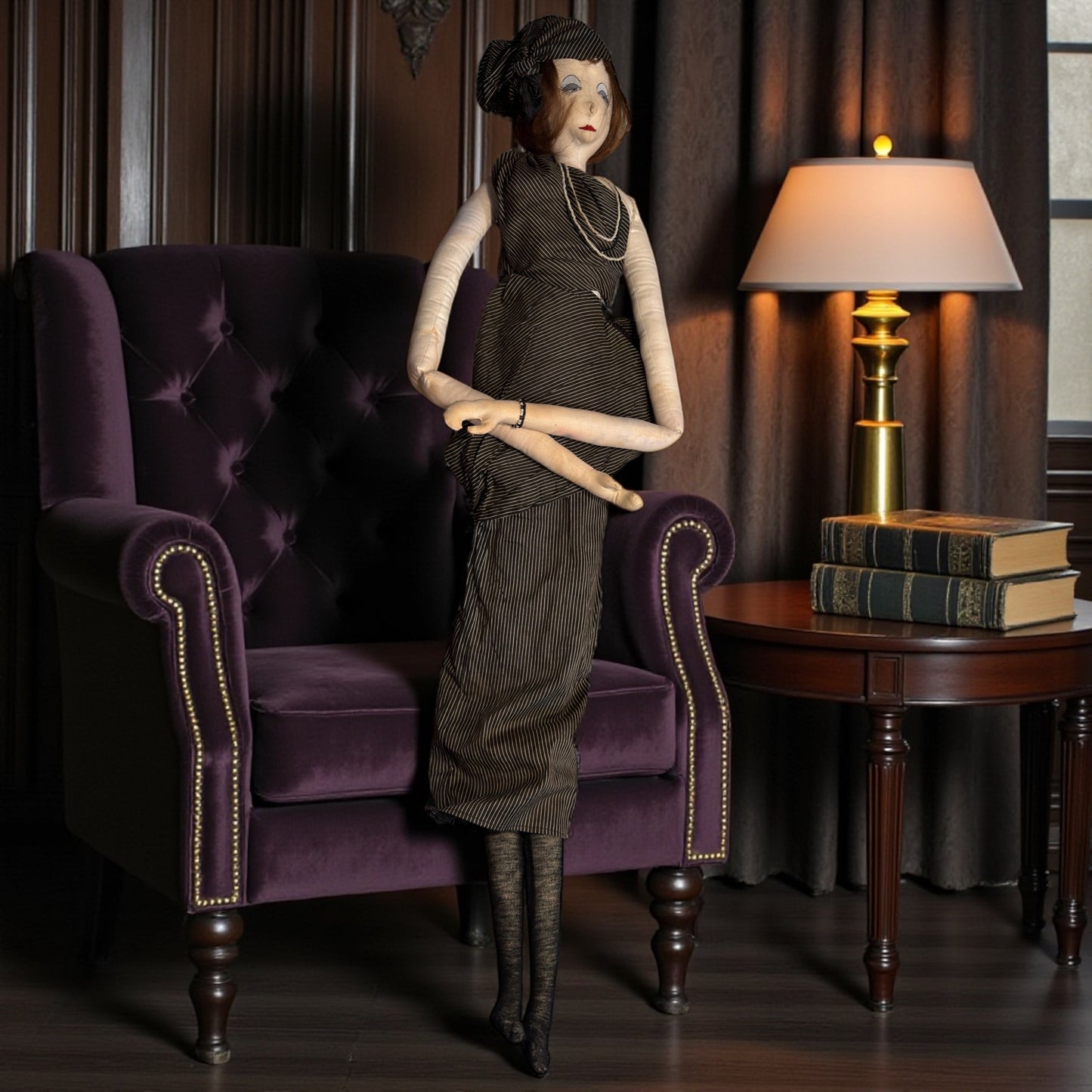 Bambola antica decorativa alta 1 metro, art Déco fatta a mano, circa anni ‘20-‘30