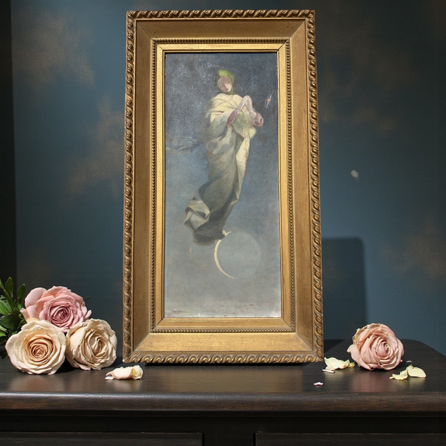 “La donna dell’Apocalisse”, olio magro su cartoncino in cornice dorata a missione, anni ‘20