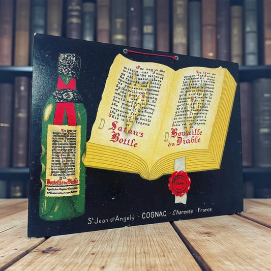 Insegna cartonata pubblicitaria anni ‘40 “Cognac del Diavolo” o Bouteille du Diable