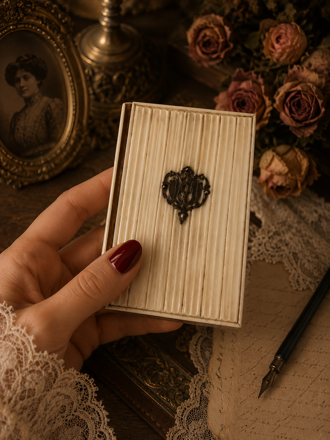 Carnet de bal Art Nouveau con applicazione argento e interno seta