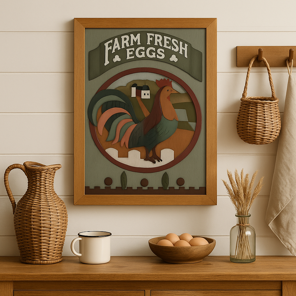 Quadro Farm Eggs country chic legno vintage