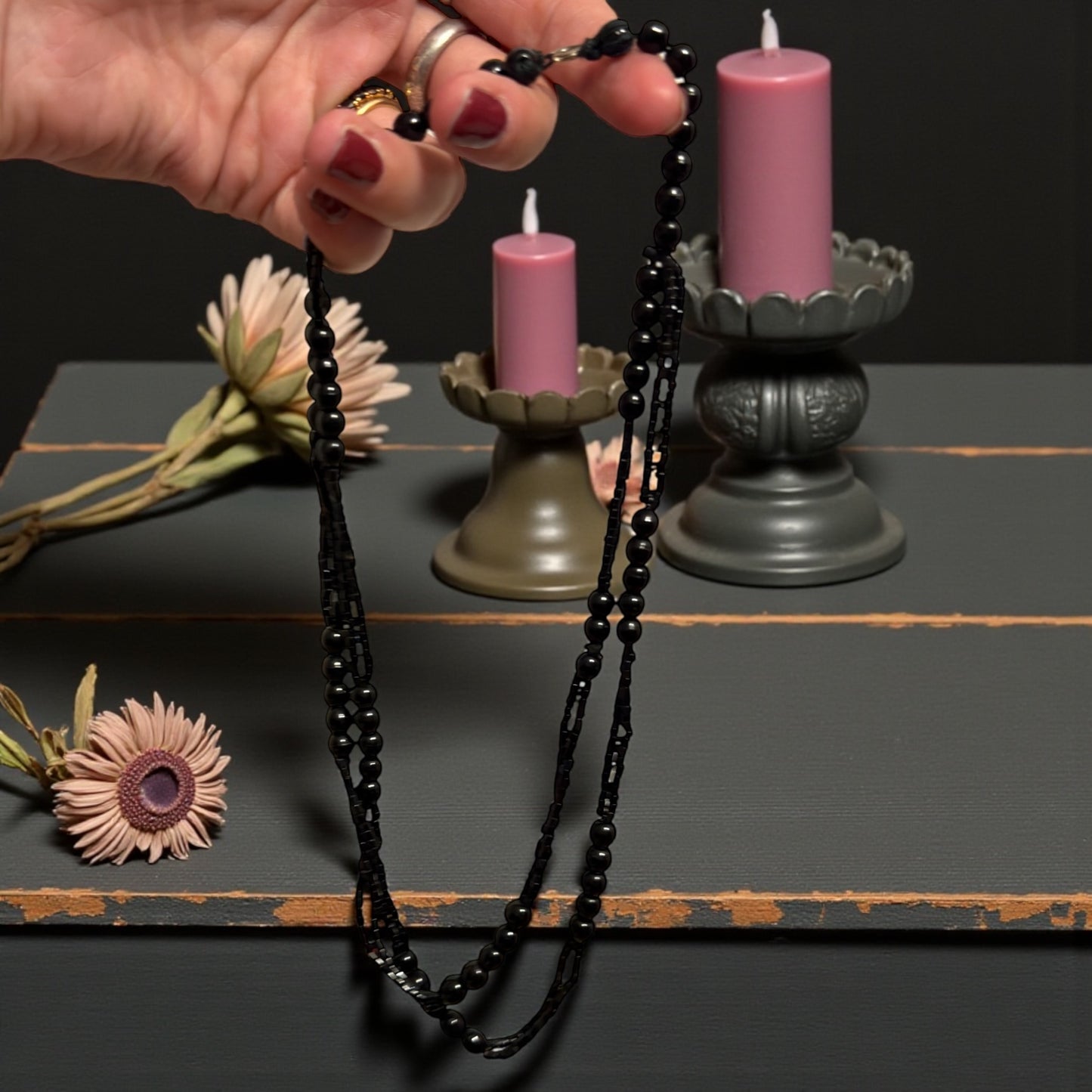 Collana da lutto primo ‘900 in autentico Jet giaietto a doppio filo