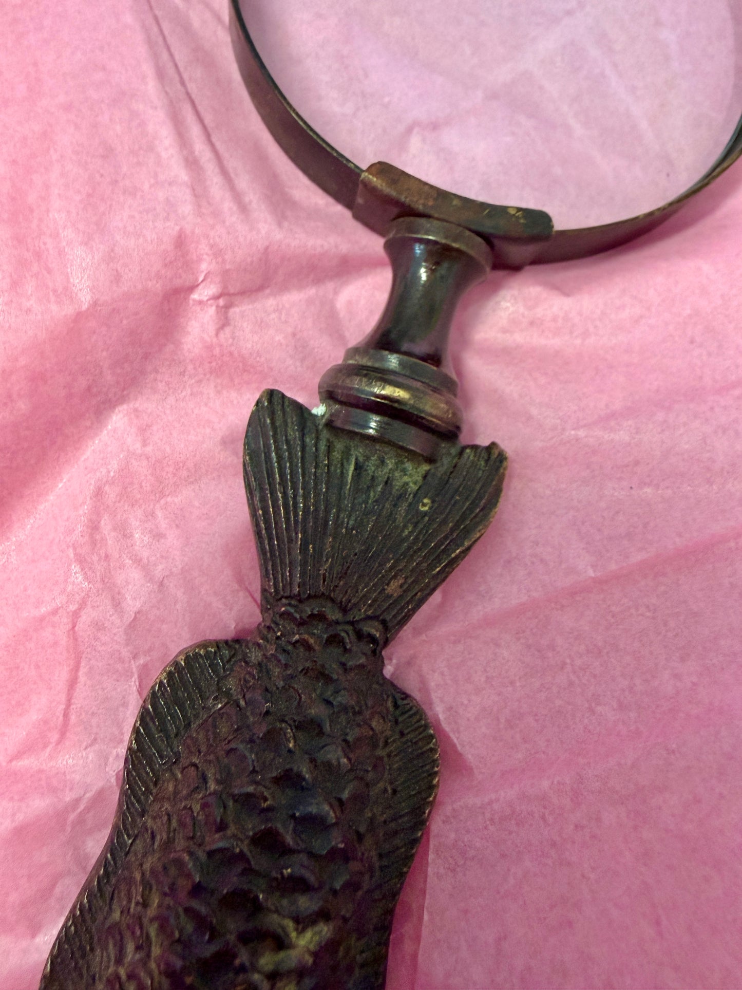 Lente ingrandimento vintage metallo pieno manico a guisa di pesce