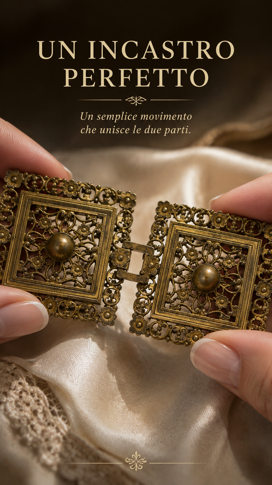 Antica fibbia doppia liberty ottone traforato, primissimo ‘900