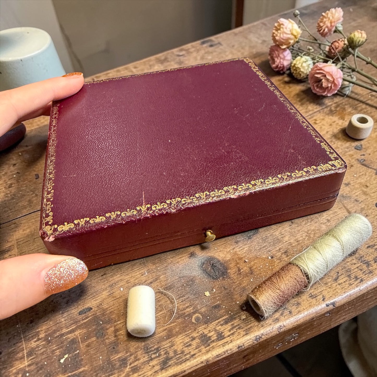 Antico set completo da cucito in custodia, placcato argento, liberty - tardo vittoriano