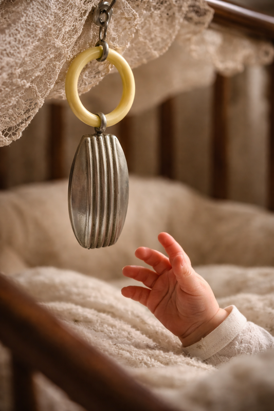 Antico sonaglio da bimbo art Déco con anello dentizione