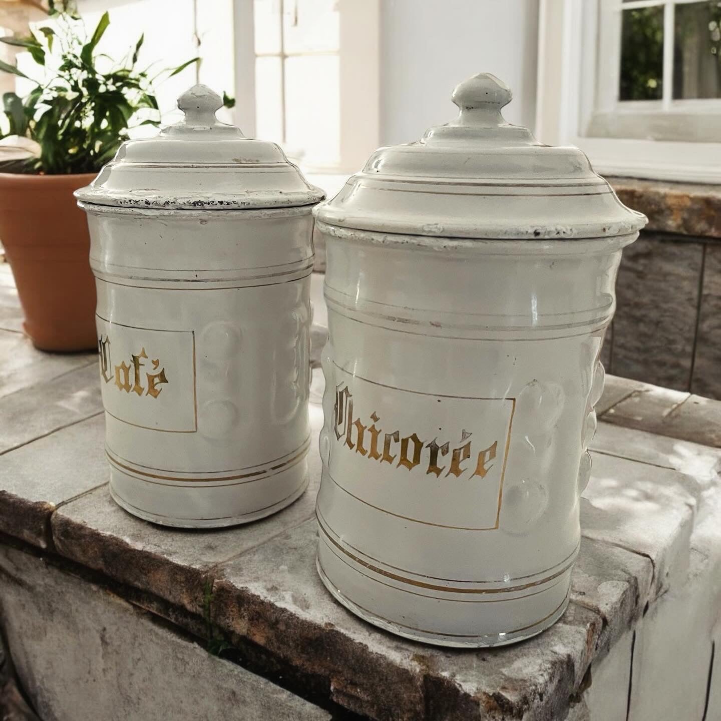 Pair of antique enamel jars from the 1910s