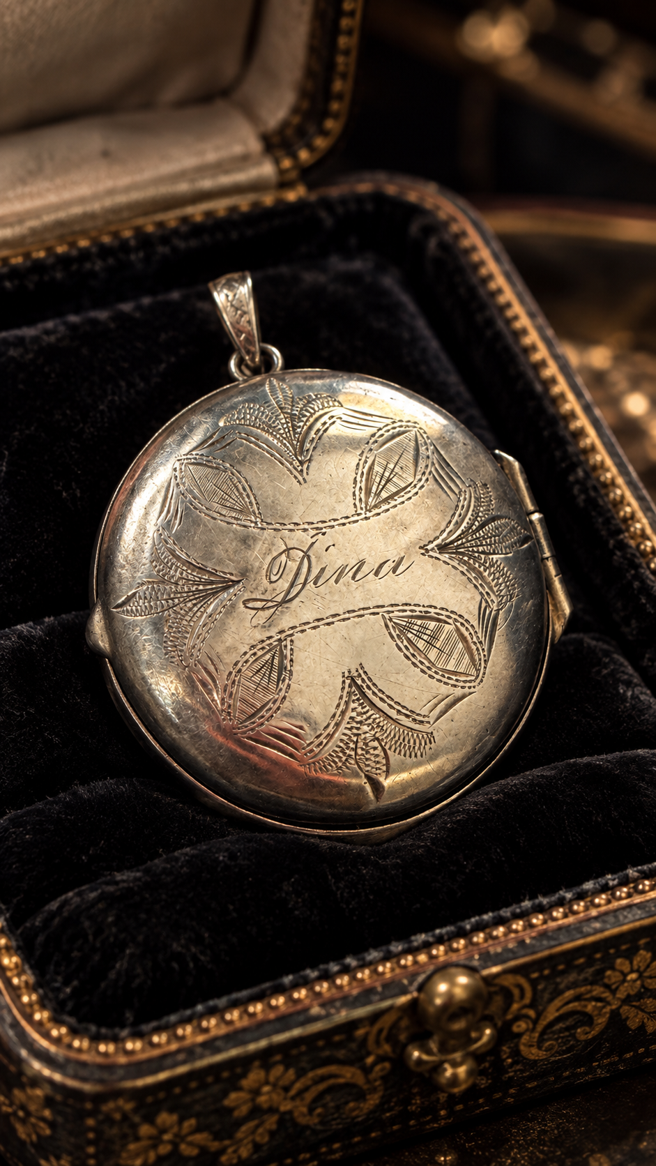 Antica vinaigrette in argento punzonato scandinavo del 1887 con nome inciso “Dina” da châtelaine o catena