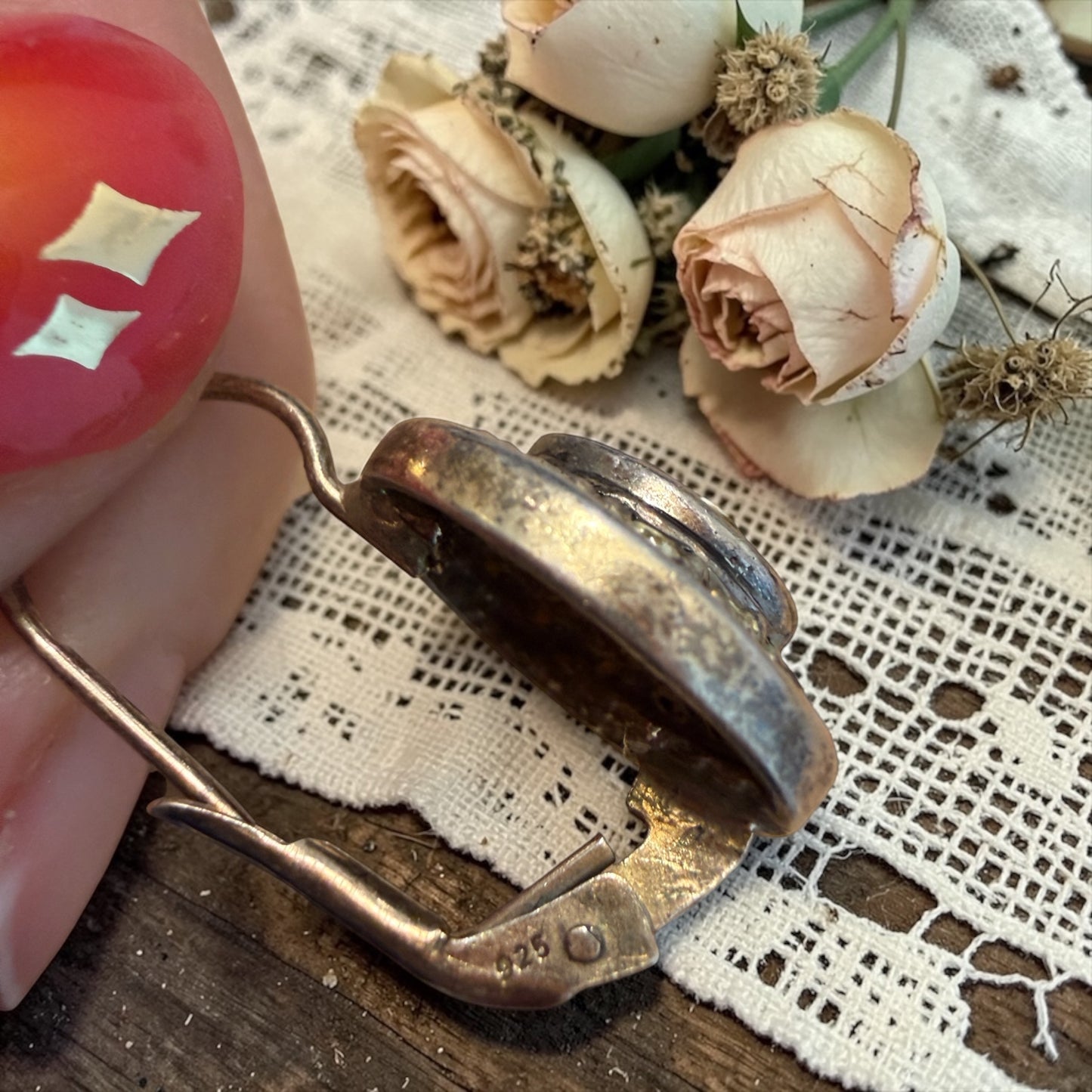 Orecchini a monachina in argento 925 con cristalli, anni ‘60