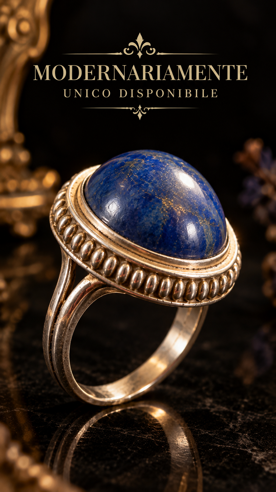 Anello in argento con cabochon rialzato in lapis