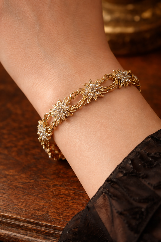 Bracciale filigrana argento 925 dorato, lavorazione floreale vintage