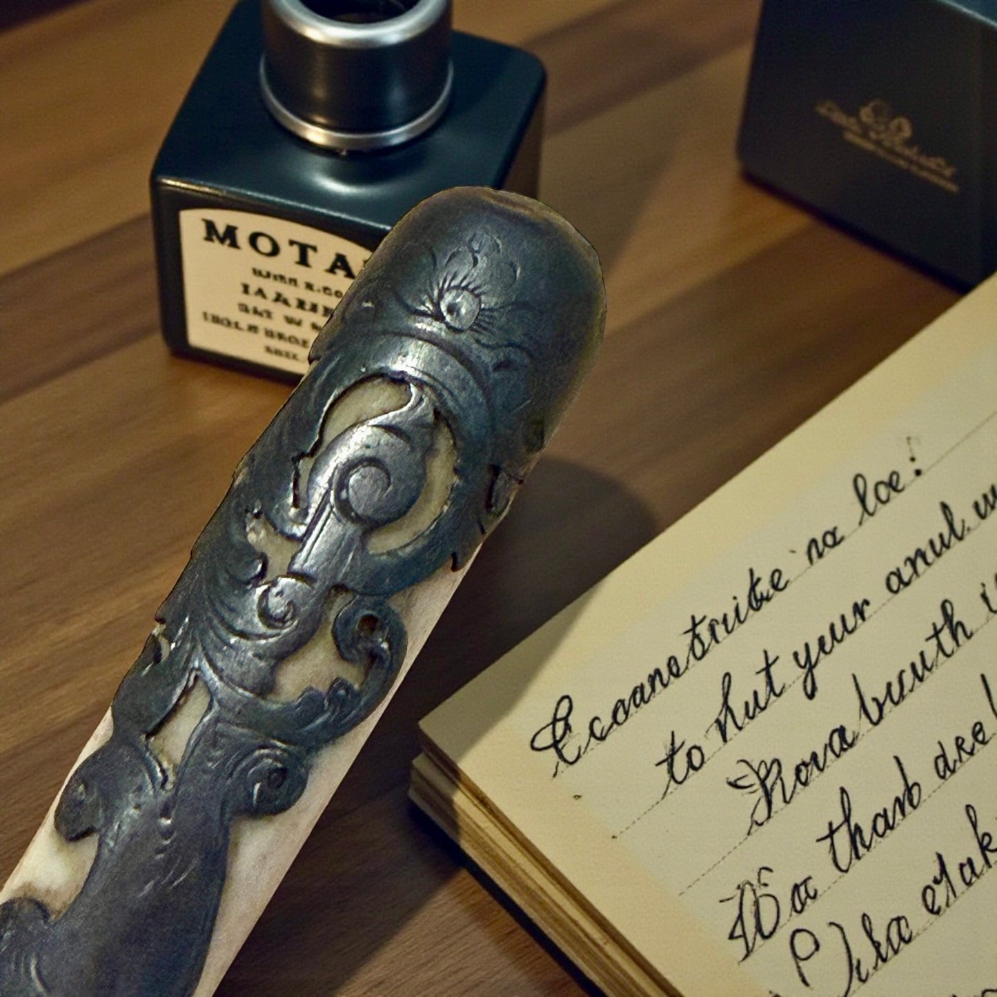 Antica penna da signora in osso ed argento, fine ‘800 primo ‘900